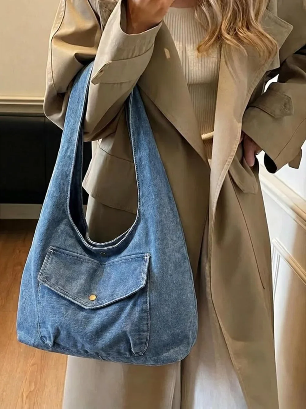 Trendy Women's Denim Hobo Tote Bag | Large Capacity Canvas Purse for Everyday